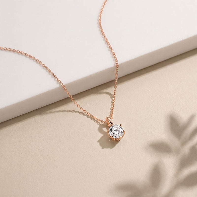 1CTW Round Cut Lab Grown Minimalist Diamond Solitaire Pendant Necklace Rose Gold