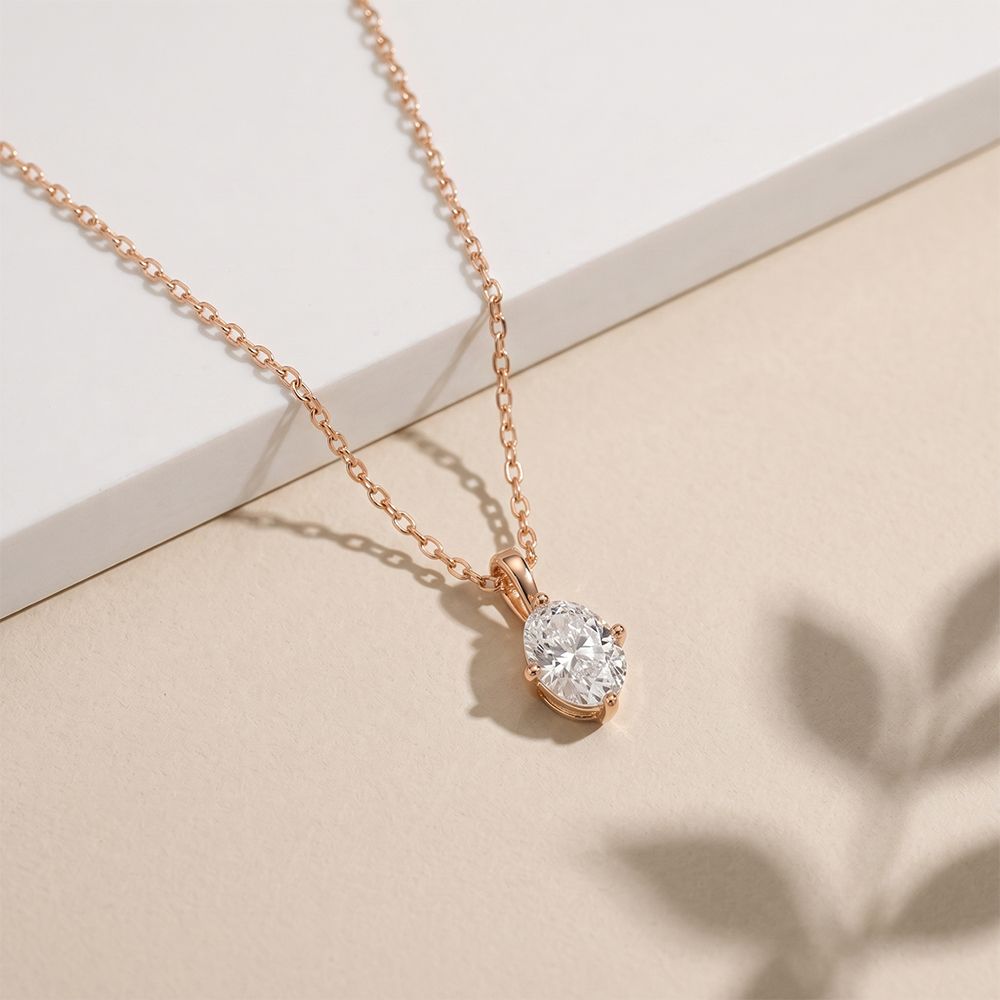1CTW Oval Cut Lab Grown Diamond Solitaire Pendant Necklace Rose Gold