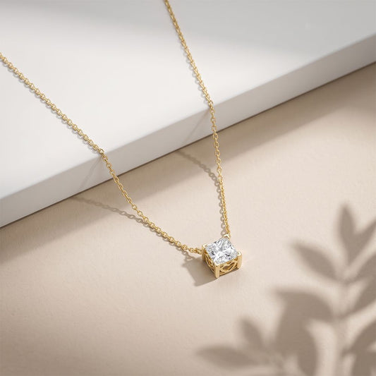 1CTW Princess Cut Lab Grown Diamond Solitaire Pendant Necklace Gold