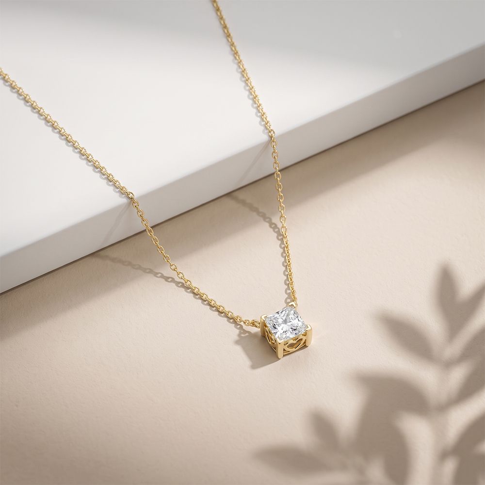 1CTW Princess Cut Lab Grown Diamond Solitaire Pendant Necklace Gold