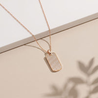 1.40 Ct Round Cut Lab Grown Diamond Pavé Dog Tag Pendant for Women Rose Gold