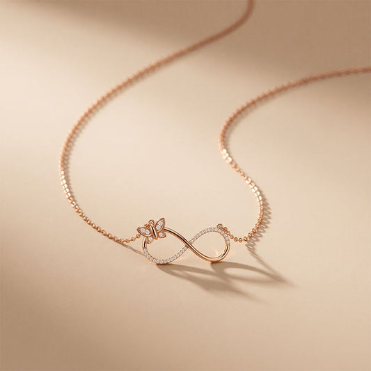 0.25 Ct Round Cut Lab Grown Diamond Infinity Butterfly Necklace for Women Rose Gold