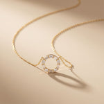 3 Ct Emerald & Oval Cut Lab Grown Diamond Open Circle Pendant Necklace Gold