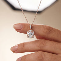 3.80 Ct Cushion Cut Lab Grown Diamond Pavé Frame Pendant Necklace Rose Gold