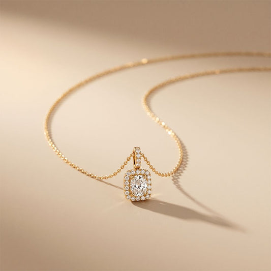 3.80 Ct Cushion Cut Lab Grown Diamond Pavé Frame Pendant Necklace Gold