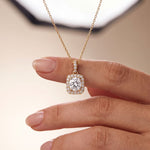 3.80 Ct Cushion Cut Lab Grown Diamond Pavé Frame Pendant Necklace Gold