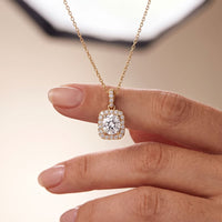3.80 Ct Cushion Cut Lab Grown Diamond Pavé Frame Pendant Necklace Gold