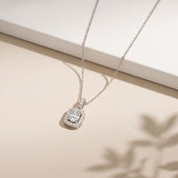 3.80 Ct Cushion Cut Lab Grown Diamond Pavé Frame Pendant Necklace White