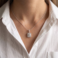 3.80 Ct Cushion Cut Lab Grown Diamond Pavé Frame Pendant Necklace White