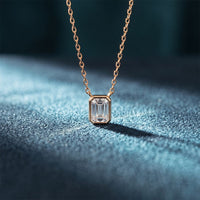 1.50 Ct Emerald Cut Lab Grown Diamond Bezel Pendant Necklace Rose Gold