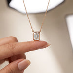 1.50 Ct Emerald Cut Lab Grown Diamond Bezel Pendant Necklace Rose Gold