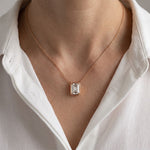 1.50 Ct Emerald Cut Lab Grown Diamond Bezel Pendant Necklace Rose Gold