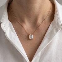 1.50 Ct Emerald Cut Lab Grown Diamond Bezel Pendant Necklace Rose Gold
