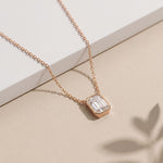 1.50 Ct Emerald Cut Lab Grown Diamond Bezel Pendant Necklace Rose Gold