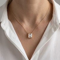 1.50 Ct Emerald Cut Lab Grown Diamond Bezel Pendant Necklace Gold