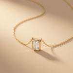 1.50 Ct Emerald Cut Lab Grown Diamond Bezel Pendant Necklace Gold