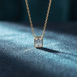 1.50 Ct Emerald Cut Lab Grown Diamond Bezel Pendant Necklace Gold