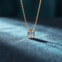 1.50 Ct Emerald Cut Lab Grown Diamond Bezel Pendant Necklace Gold