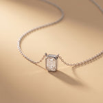 1.50 Ct Emerald Cut Lab Grown Diamond Bezel Pendant Necklace White