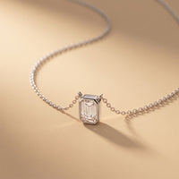 1.50 Ct Emerald Cut Lab Grown Diamond Bezel Pendant Necklace White