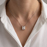 1.50 Ct Emerald Cut Lab Grown Diamond Bezel Pendant Necklace White