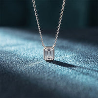 1.50 Ct Emerald Cut Lab Grown Diamond Bezel Pendant Necklace White