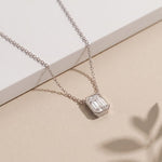 1.50 Ct Emerald Cut Lab Grown Diamond Bezel Pendant Necklace White