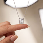 1.50 Ct Emerald Cut Lab Grown Diamond Bezel Pendant Necklace White
