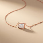 2.50 Ct Emerald Cut Lab Grown Diamond Bezel Pendant Necklace Rose Gold