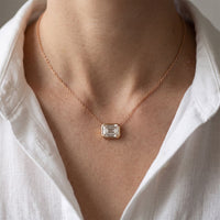 2.50 Ct Emerald Cut Lab Grown Diamond Bezel Pendant Necklace Rose Gold