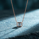 2.50 Ct Emerald Cut Lab Grown Diamond Bezel Pendant Necklace Rose Gold