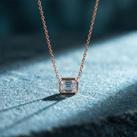2.50 Ct Emerald Cut Lab Grown Diamond Bezel Pendant Necklace Rose Gold