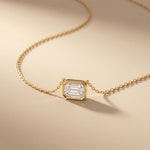 2.50 Ct Emerald Cut Lab Grown Diamond Bezel Pendant Necklace Gold