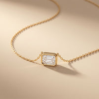 2.50 Ct Emerald Cut Lab Grown Diamond Bezel Pendant Necklace Gold