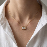 2.50 Ct Emerald Cut Lab Grown Diamond Bezel Pendant Necklace Gold