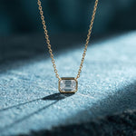 2.50 Ct Emerald Cut Lab Grown Diamond Bezel Pendant Necklace Gold
