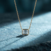 2.50 Ct Emerald Cut Lab Grown Diamond Bezel Pendant Necklace Gold