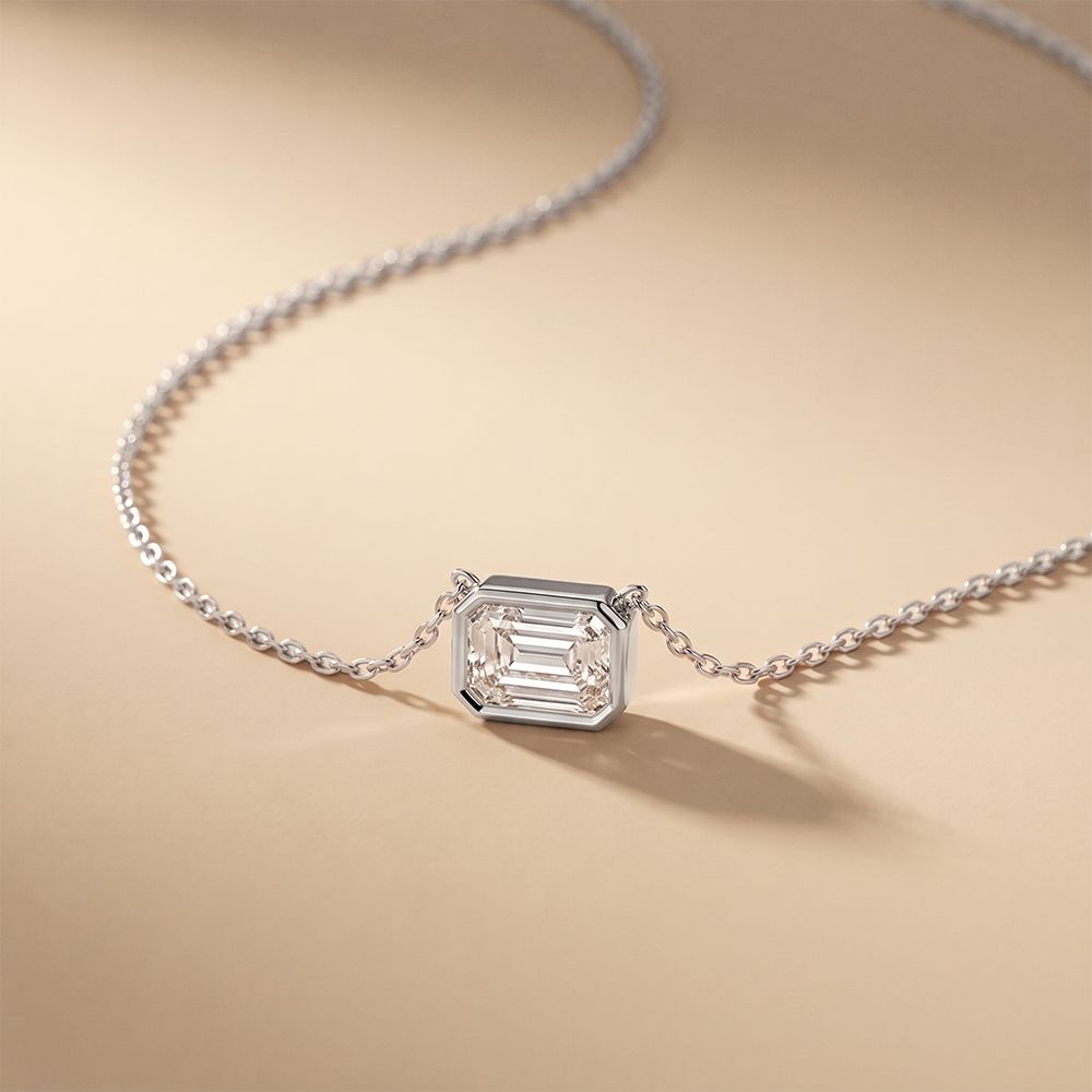 2.50 Ct Emerald Cut Lab Grown Diamond Bezel Pendant Necklace White