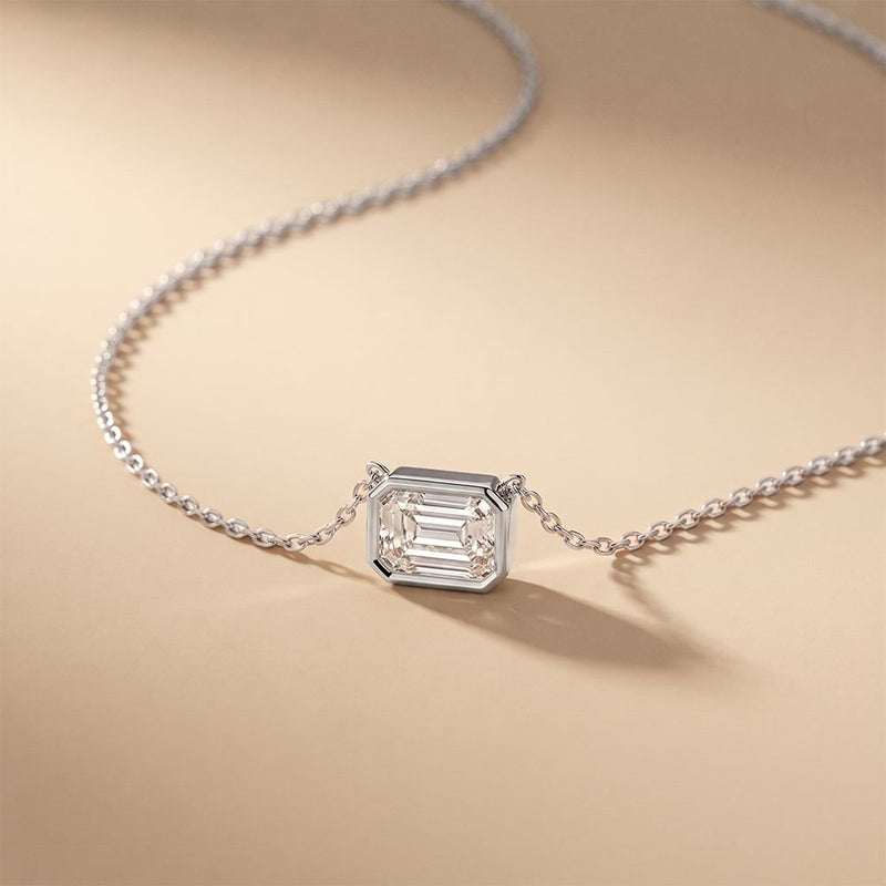 2.50 Ct Emerald Cut Lab Grown Diamond Bezel Pendant Necklace White