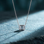 2.50 Ct Emerald Cut Lab Grown Diamond Bezel Pendant Necklace White