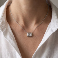 2.50 Ct Emerald Cut Lab Grown Diamond Bezel Pendant Necklace White