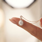4.20CTW Pear Cut Lab Grown Diamond Infinity Halo Pendant Necklace Rose Gold