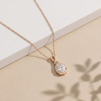 4.20CTW Pear Cut Lab Grown Diamond Infinity Halo Pendant Necklace Rose Gold