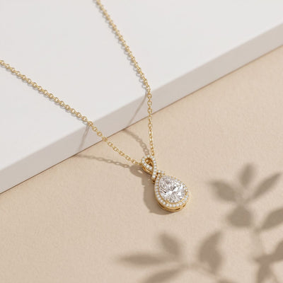 4.20CTW Pear Cut Lab Grown Diamond Infinity Halo Pendant Necklace