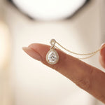4.20CTW Pear Cut Lab Grown Diamond Infinity Halo Pendant Necklace Gold