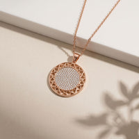 1.15CTW Round Pave Lab Grown Diamond Geometric Medallion Pendant for Women Rose Gold