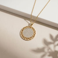 1.15CTW Round Pave Lab Grown Diamond Geometric Medallion Pendant for Women Gold