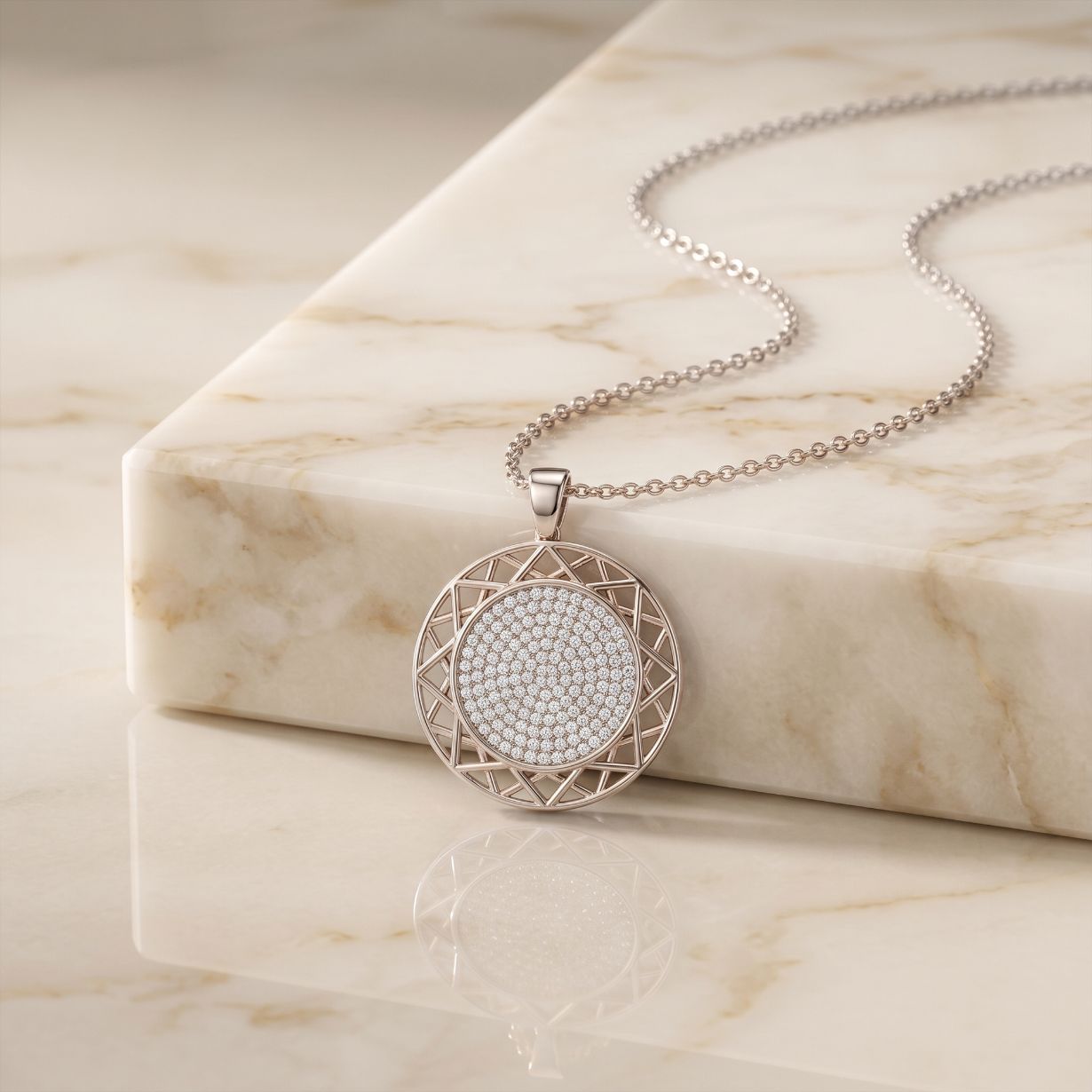 1.15CTW Round Pave Lab Grown Diamond Geometric Medallion Pendant for Women White