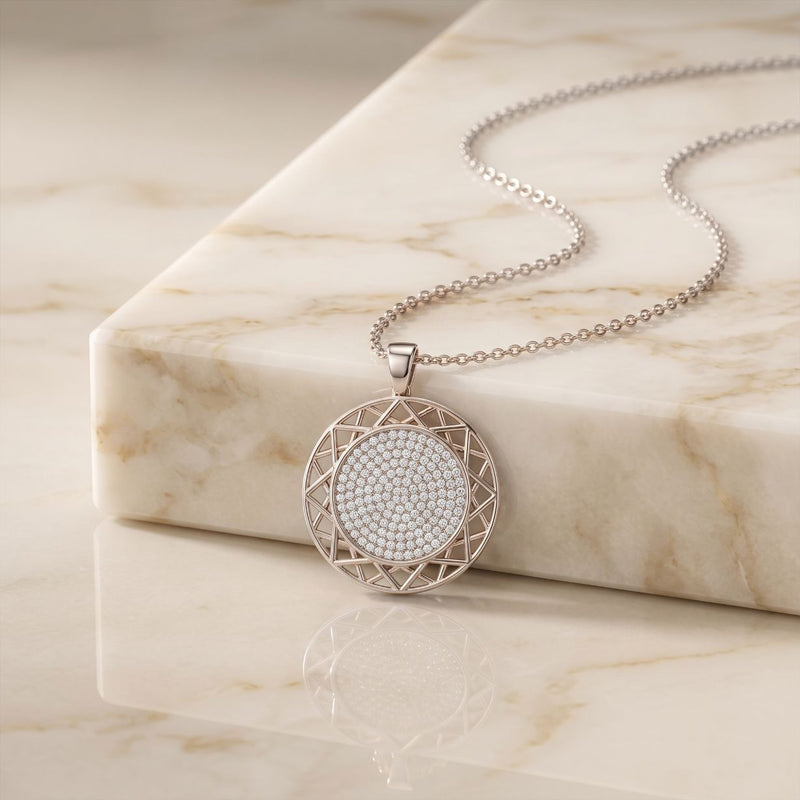 1.15CTW Round Pave Lab Grown Diamond Geometric Medallion Pendant for Women White