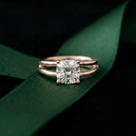 2 CTW Cushion Cut Lab Grown Diamond Engagement Ring, Twin Shank Rose Gold